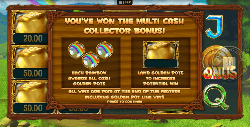Respins Bonus feature n Rainbow Cash Pots online slot