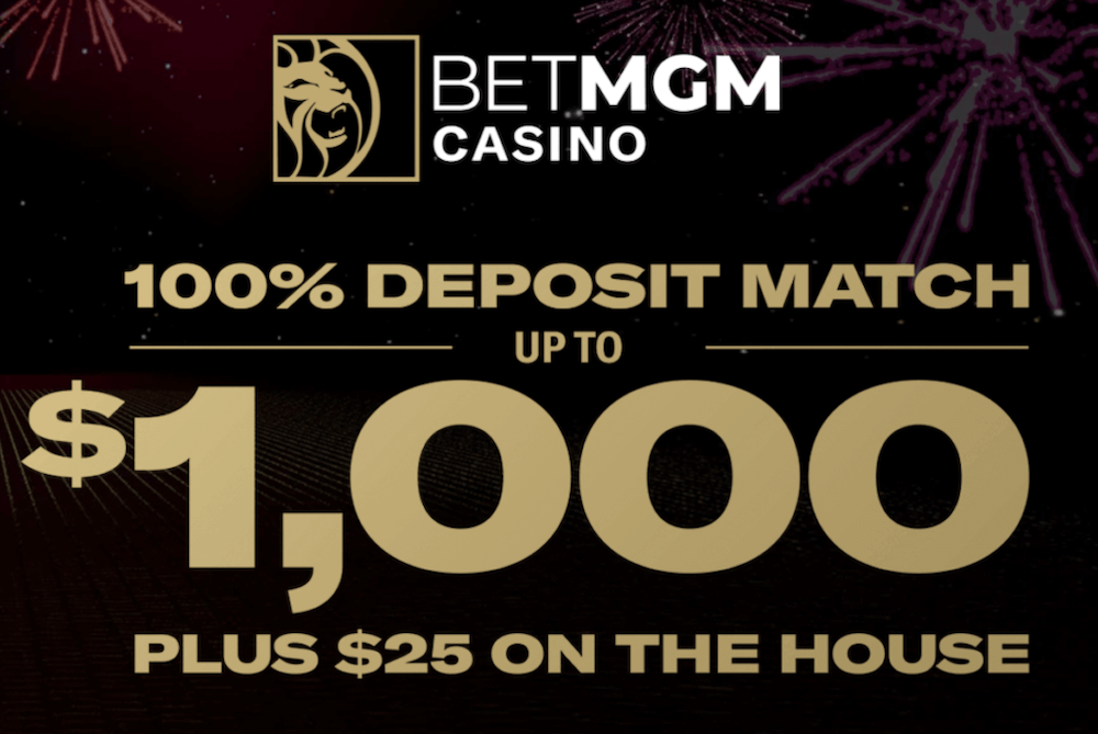 A $25 no deposit bonus ('On the House') from BetMGM Casino is part of their welcome offer. Use this free money on any game with only a 1x wagering requirement!