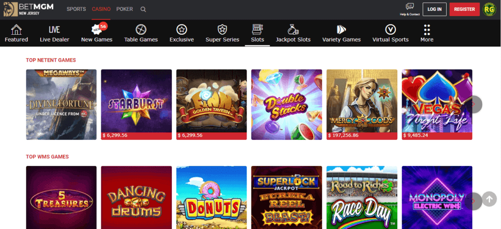 BetMGM Slots page