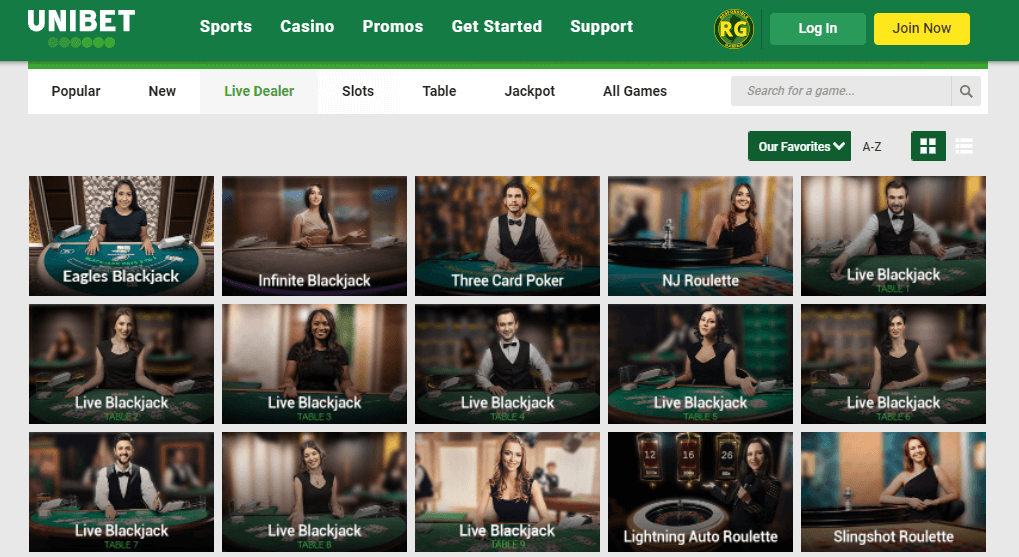 Unibet has live dealer games 