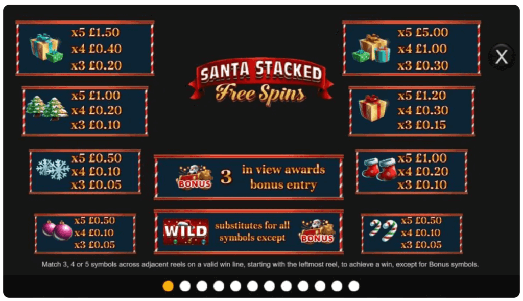 Santa Stacked Free Spins Paytable